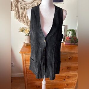 Vintage 1960s Black Suede Women's Vest/ mini dress
